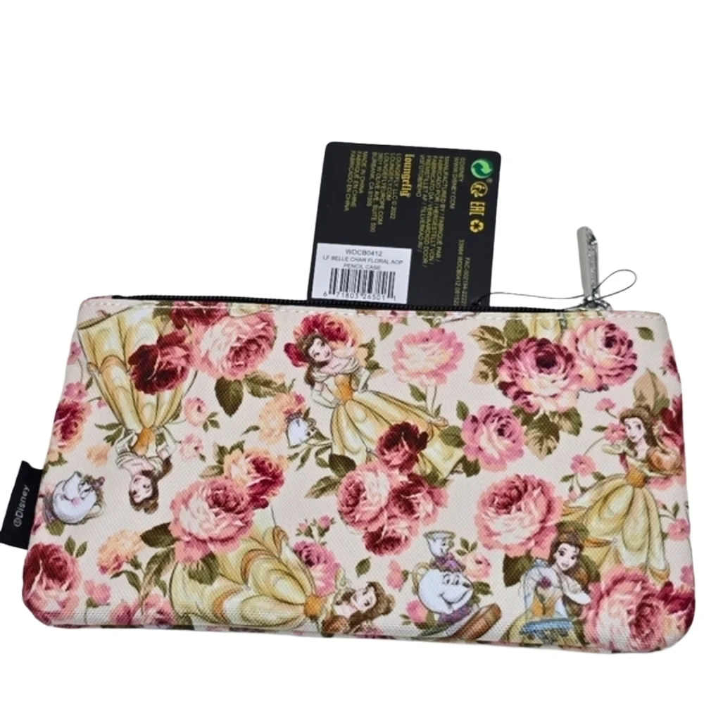 Loungefly Disney Princess Belle Beauty The Beast Floral Pencil / Makeup Bag Nwt - Picture 2 of 4